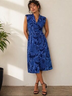 90s All That Jazz Blue Floral Midi Dress